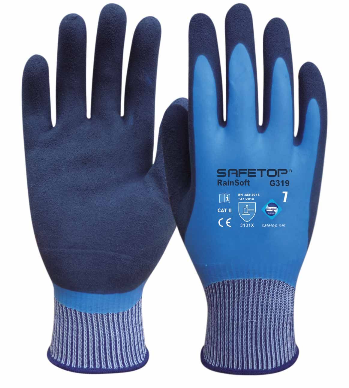 RAINSOFT, guante impermeable latex 18g bicapa, palma porosa