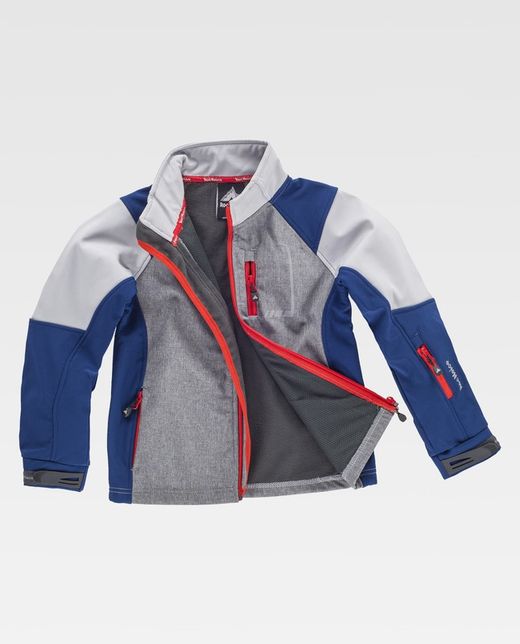 Softshell infantil combinado tricolor. Gris Jaspeado+Azulina+Gris Claro