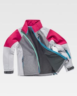 Softshell infantil combinado tricolor. Gris Jaspeado+Gris Claro+Rosa Fucsia