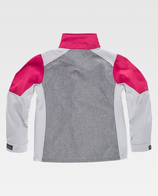 Softshell infantil combinado tricolor. Gris Jaspeado+Gris Claro+Rosa Fucsia