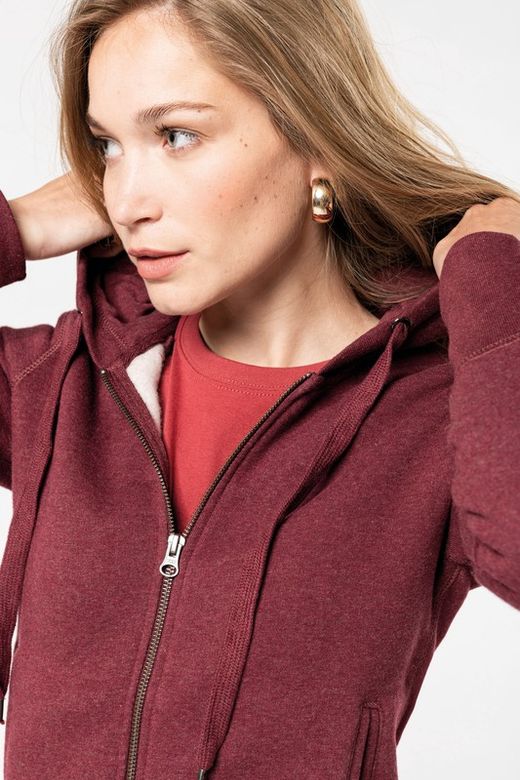Sudadera algodón orgánico con capucha y cremallera de mujer