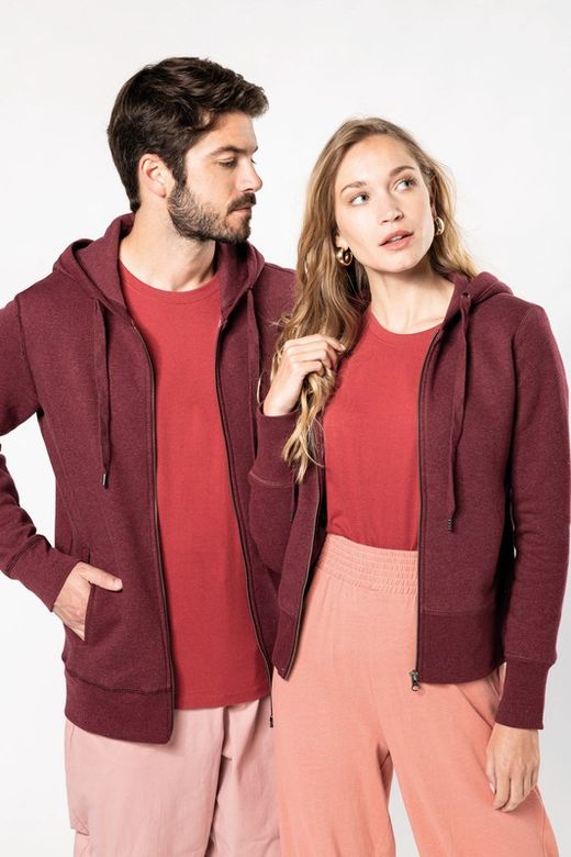 Sudadera algodón orgánico con capucha y cremallera de mujer