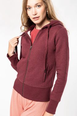 Sudadera algodón orgánico con capucha y cremallera de mujer
