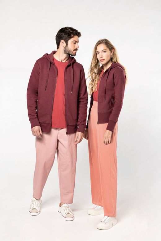 Sudadera algodón orgánico con capucha y cremallera de mujer