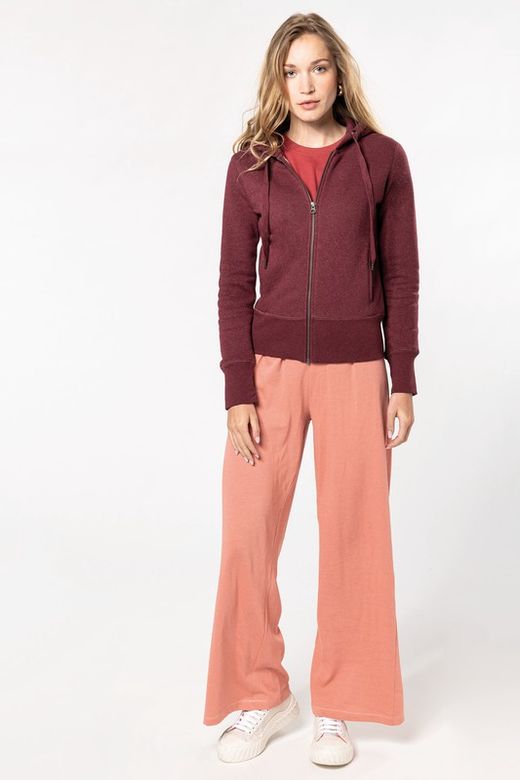 Sudadera algodón orgánico con capucha y cremallera de mujer