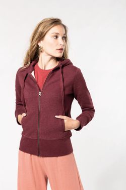 Sudadera algodón orgánico con capucha y cremallera de mujer