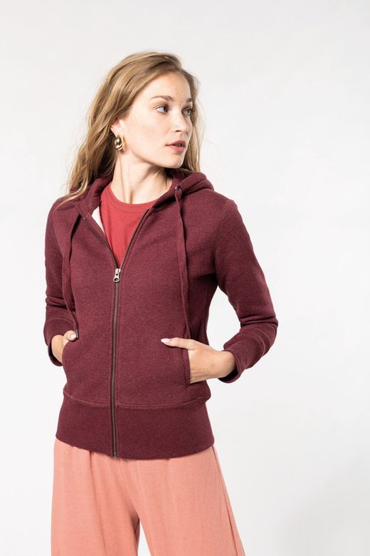 Sudadera algodón orgánico con capucha y cremallera de mujer