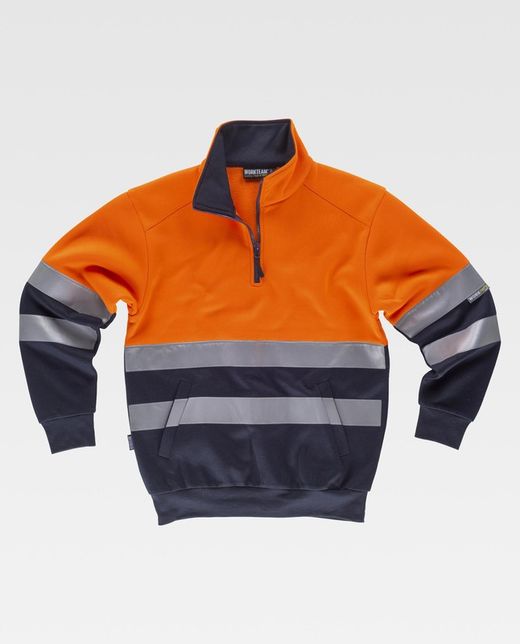 AV-Sweatshirt kombiniert mit halbem Reißverschluss, reflektierendem Torso und Ärmeln, Seitentaschen Orange AV Navy