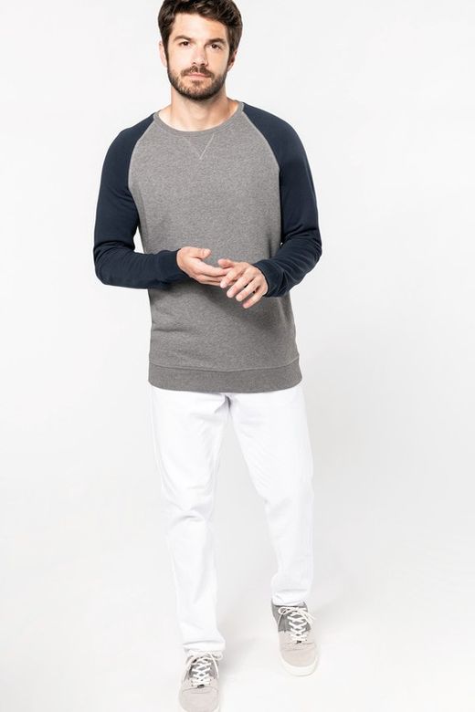 Zweifarbiges Sweatshirt aus Bio-Baumwolle Raglanärmel mit Rundhalsausschnitt für Männer