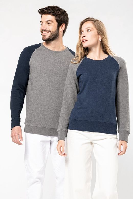 Zweifarbiges Sweatshirt aus Bio-Baumwolle Raglanärmel mit Rundhalsausschnitt für Männer