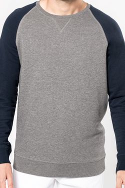 Zweifarbiges Sweatshirt aus Bio-Baumwolle Raglanärmel mit Rundhalsausschnitt für Männer