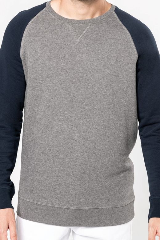 Zweifarbiges Sweatshirt aus Bio-Baumwolle Raglanärmel mit Rundhalsausschnitt für Männer