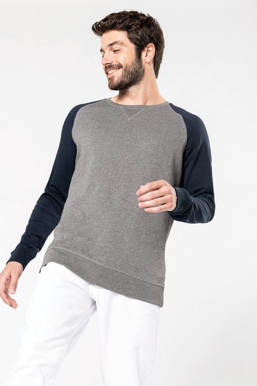 Zweifarbiges Sweatshirt aus Bio-Baumwolle Raglanärmel mit Rundhalsausschnitt für Männer