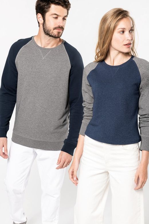 Zweifarbiges Sweatshirt aus Bio-Baumwolle Raglanärmel mit Rundhalsausschnitt für Männer