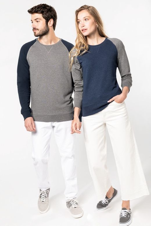 Zweifarbiges Sweatshirt aus Bio-Baumwolle Raglanärmel mit Rundhalsausschnitt für Männer