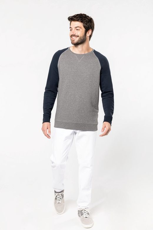 Zweifarbiges Sweatshirt aus Bio-Baumwolle Raglanärmel mit Rundhalsausschnitt für Männer