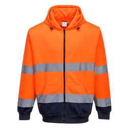 Sudadera bicolor con capucha y cremallera frontal