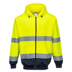 Sudadera bicolor con capucha y cremallera frontal