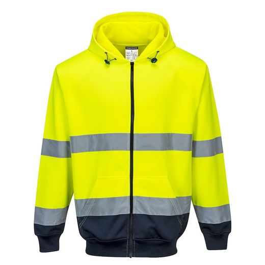 Sudadera bicolor con capucha y cremallera frontal