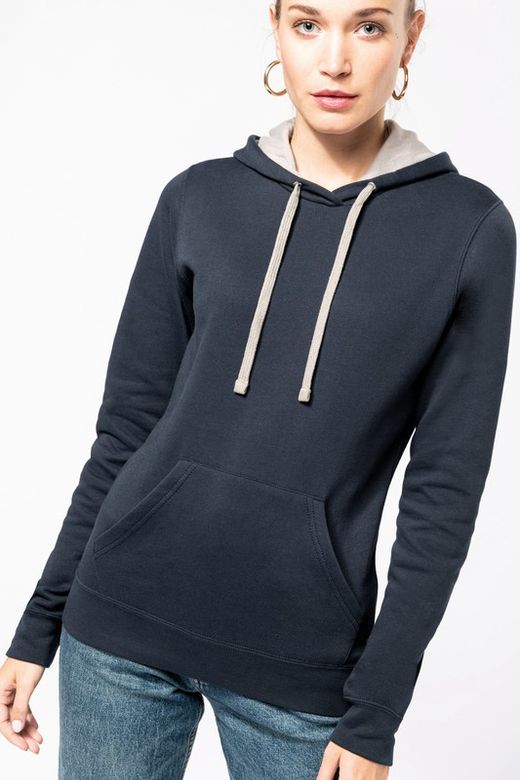 Felpa con cappuccio a contrasto da donna