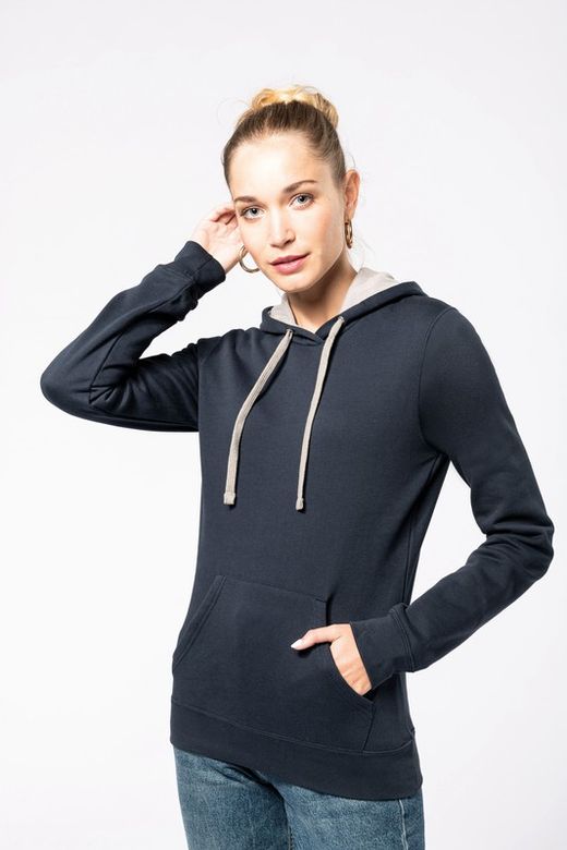 Sudadera capucha contrastada mujer