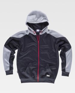 Hoodie mit durchgehendem Reißverschluss und Kontrastdetails Schwarz Hellgrau