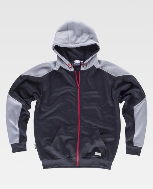 Hoodie mit durchgehendem Reißverschluss und Kontrastdetails Schwarz Hellgrau