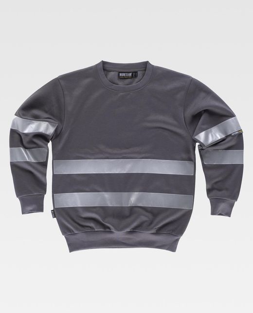 Rundhals-Sweatshirt mit reflektierenden Bändern an Rumpf und Ärmeln Grau
