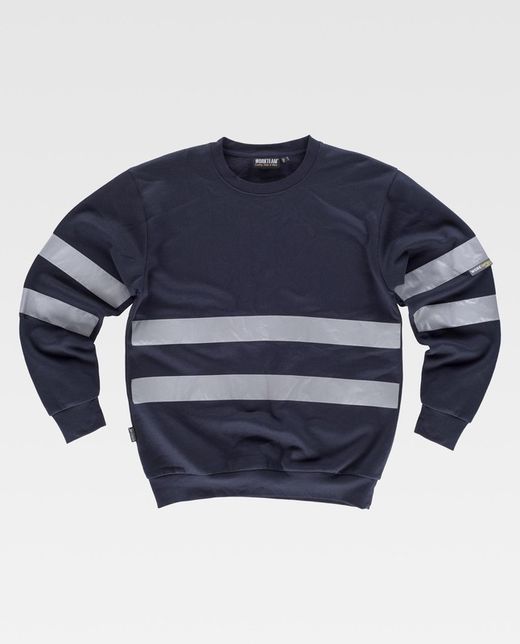 Rundhals-Sweatshirt mit reflektierenden Bändern am Oberkörper und an den Navy-Ärmeln