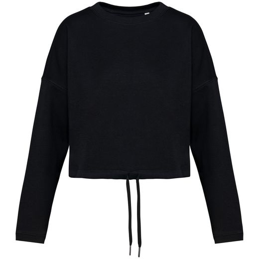 Umweltfreundliches cropped Oversize Damen Sweatshirt mit Rundhalsausschnitt