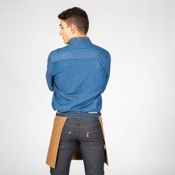 Washed sarge combi denim indigo short apron 40x69 cm "redline"