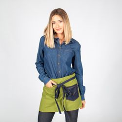 Washed sarge combi denim indigo short apron 40x69 cm "redline"