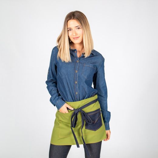 Washed sarge combi denim indigo short apron 40x69 cm "redline"