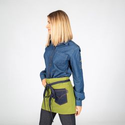 Washed sarge combi denim indigo short apron 40x69 cm "redline"