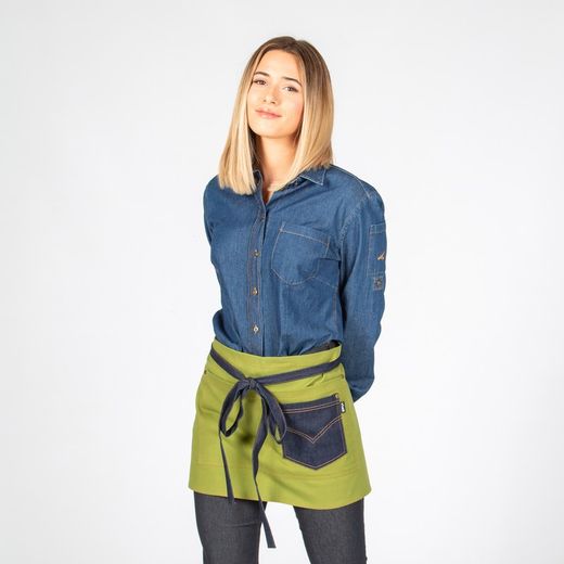 Washed sarge combi denim indigo short apron 40x69 cm "redline"