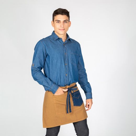 Washed sarge combi denim indigo short apron 40x69 cm "redline"