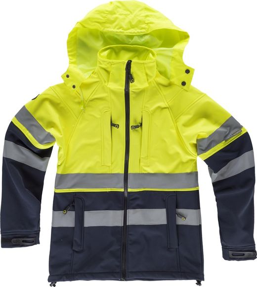Workshell combined with high visibility, 2 reflective tapes Navy Yellow AV