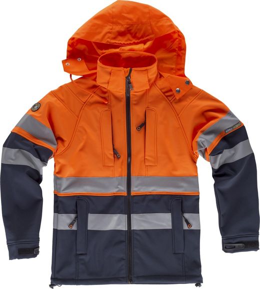 Guscio da lavoro combinato con alta visibilità, 2 nastri riflettenti Navy Orange AV