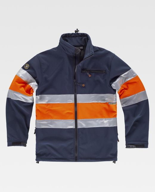 Workshell kombiniert mit reflektierenden Bändern Navy Orange AV
