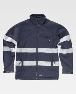 Workshell mit 2 reflektierenden Bändern an Brust, Rücken und Ärmeln Navy