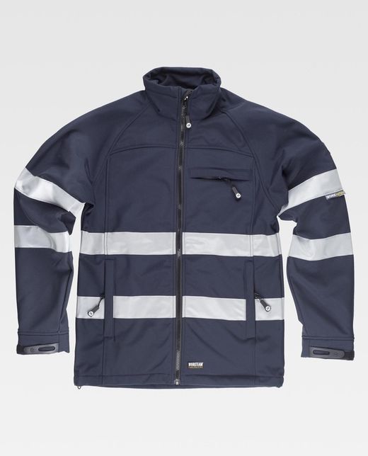 Workshell mit 2 reflektierenden Bändern an Brust, Rücken und Ärmeln Navy