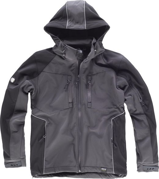 Workshell Zip Hooded Multi-Pocket Dunkelgrau Schwarz