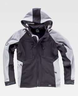 Workshell Zip Hooded Multi-Pocket Schwarz / Hellgrau