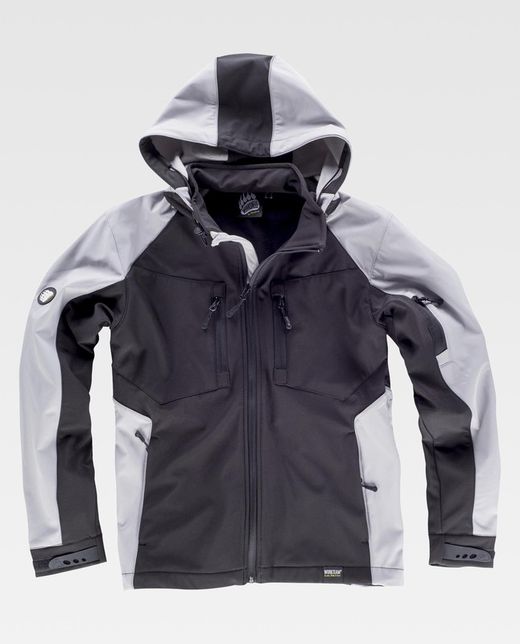 Workshell Zip Hooded Multi-Pocket Schwarz / Hellgrau