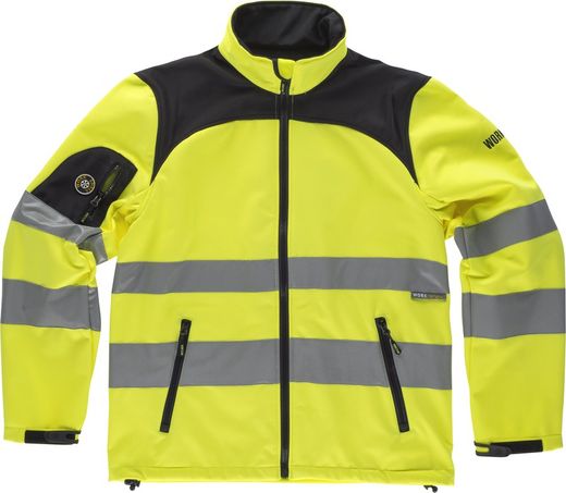 High visibility workshell with reflective tapes of different sizes EN ISO 20471: 2013 Yellow AV Black