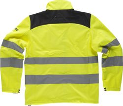 Workshell de alta visibilidad con cintas reflectantes de diferentes tamaños EN ISO 20471:2013 Amarillo A.V. Negro