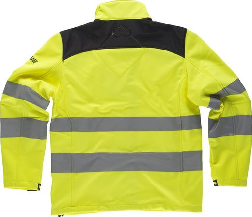Workshell de alta visibilidad con cintas reflectantes de diferentes tamaños EN ISO 20471:2013 Amarillo A.V. Negro