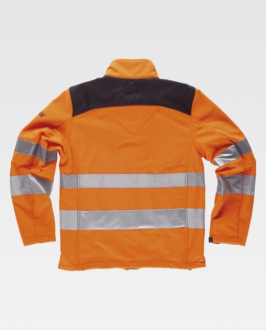 Workshell de alta visibilidad con cintas reflectantes de diferentes tamaños EN ISO 20471:2013 Naranja A.V.  Negro
