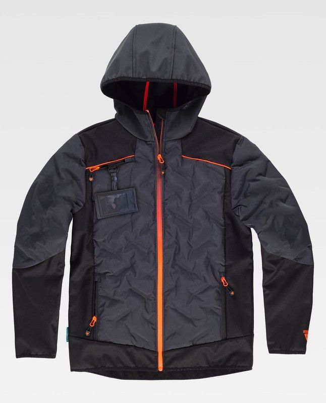 Workshell de color Gris oscuro+Negro+Naranja Fluor WF3020-Gris oscuro+Negro+Naranja Fluor-L