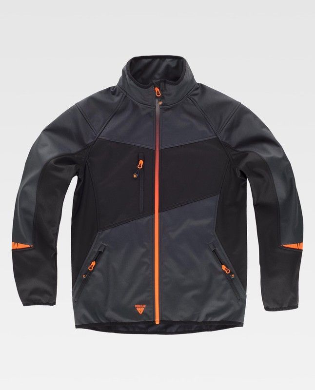 Workshell de color Gris oscuro+Negro+Naranja Fluor WF3040-Gris oscuro+Negro+Naranja Fluor-S